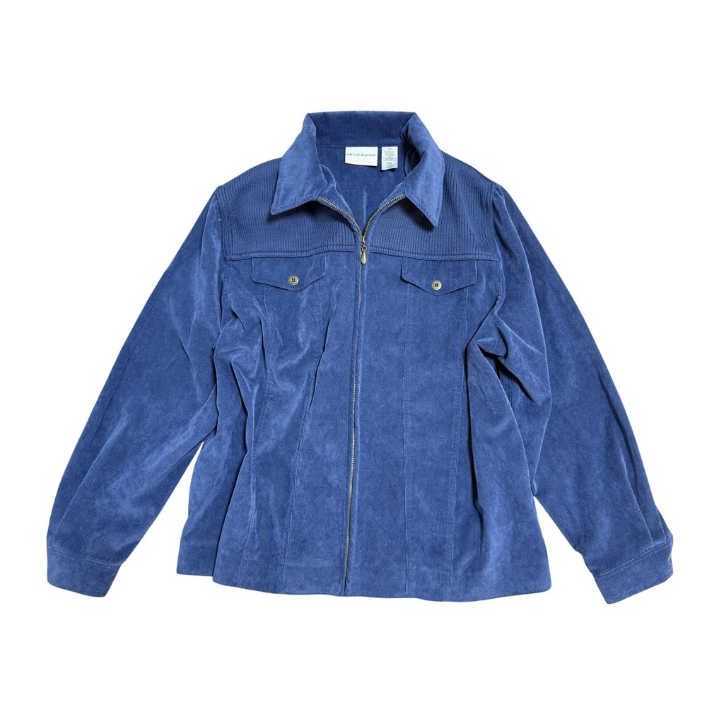 Alfred Dunner Jacket Womens 16W Blue Corduroy Zip Front Elastic Hem‎ Lined Plus